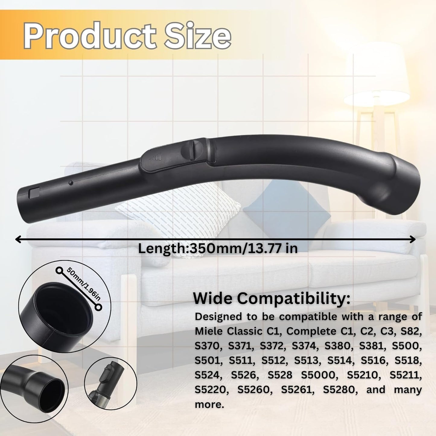 Curved Bent End Hose for Miele Curved 35mm Handle Compatible with Miele Cat & Dog S C1 C2 C3 Vacuum Hoover Hose Cleaner Wand Control Curved Handle Pipe Hose for Vacuum Control