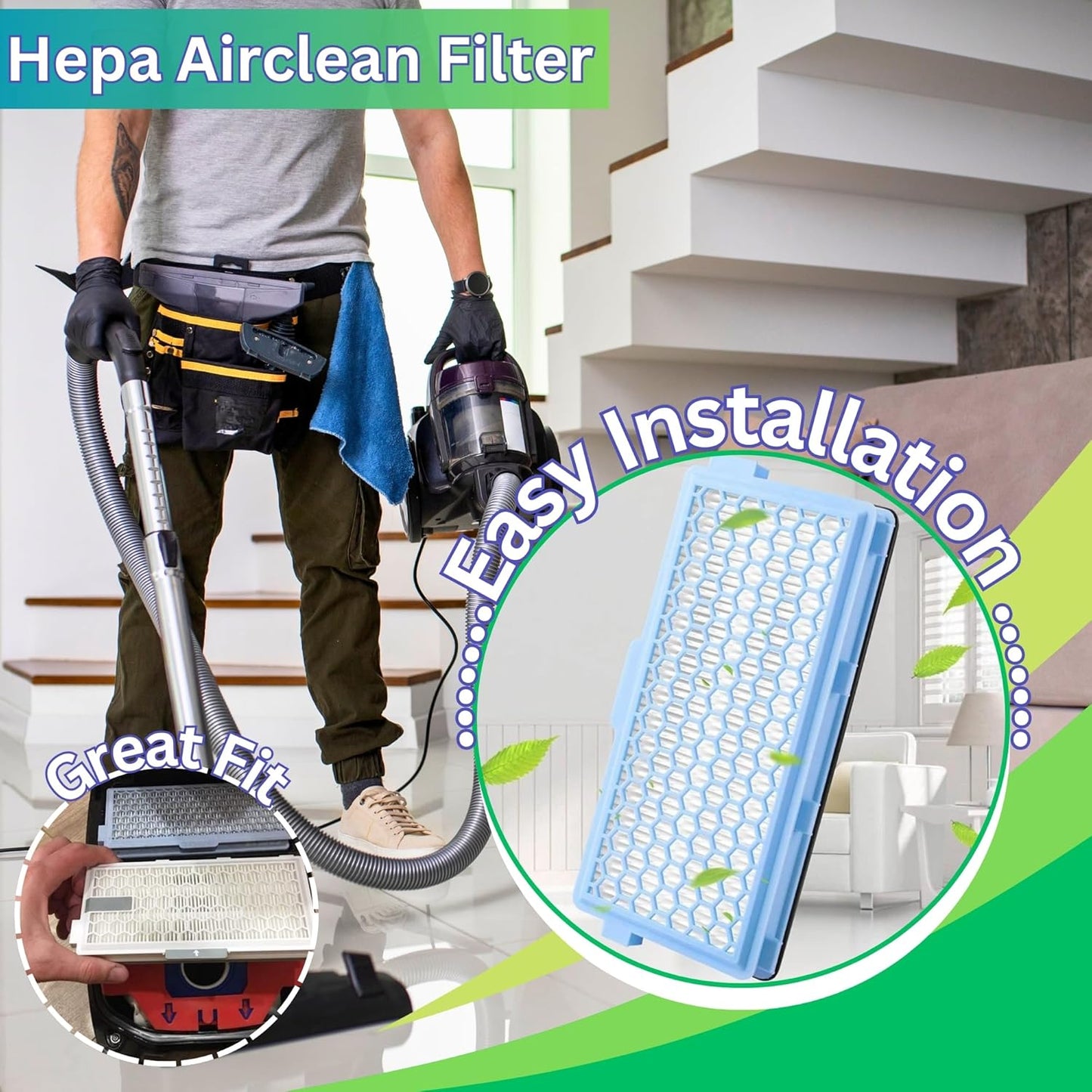 Replacement SF-HA 50 Hepa Airclean Filter Compatible with Miele S4000, S5000, S6000, S8000, Complete C2, C3, Compact C1, C2 Vacuum Cleaner.