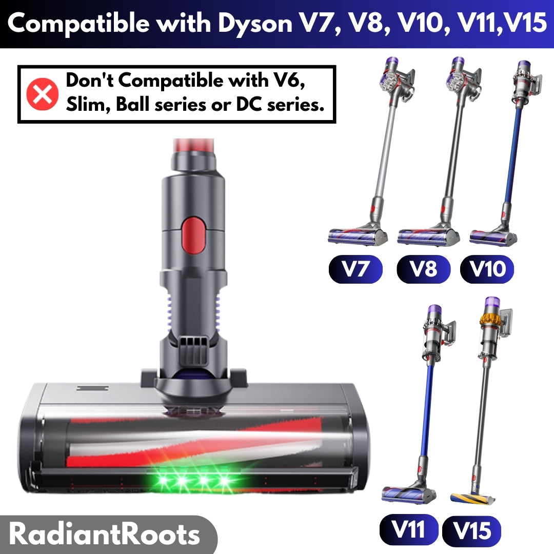 Floor Turbine Brush Head Quick Release 225mm wide with LED Lights Compatible for Dyson V7, V8, V10, V11 and V15 Carbon Fiber Brush Motorized Floor Spare Part Tool.