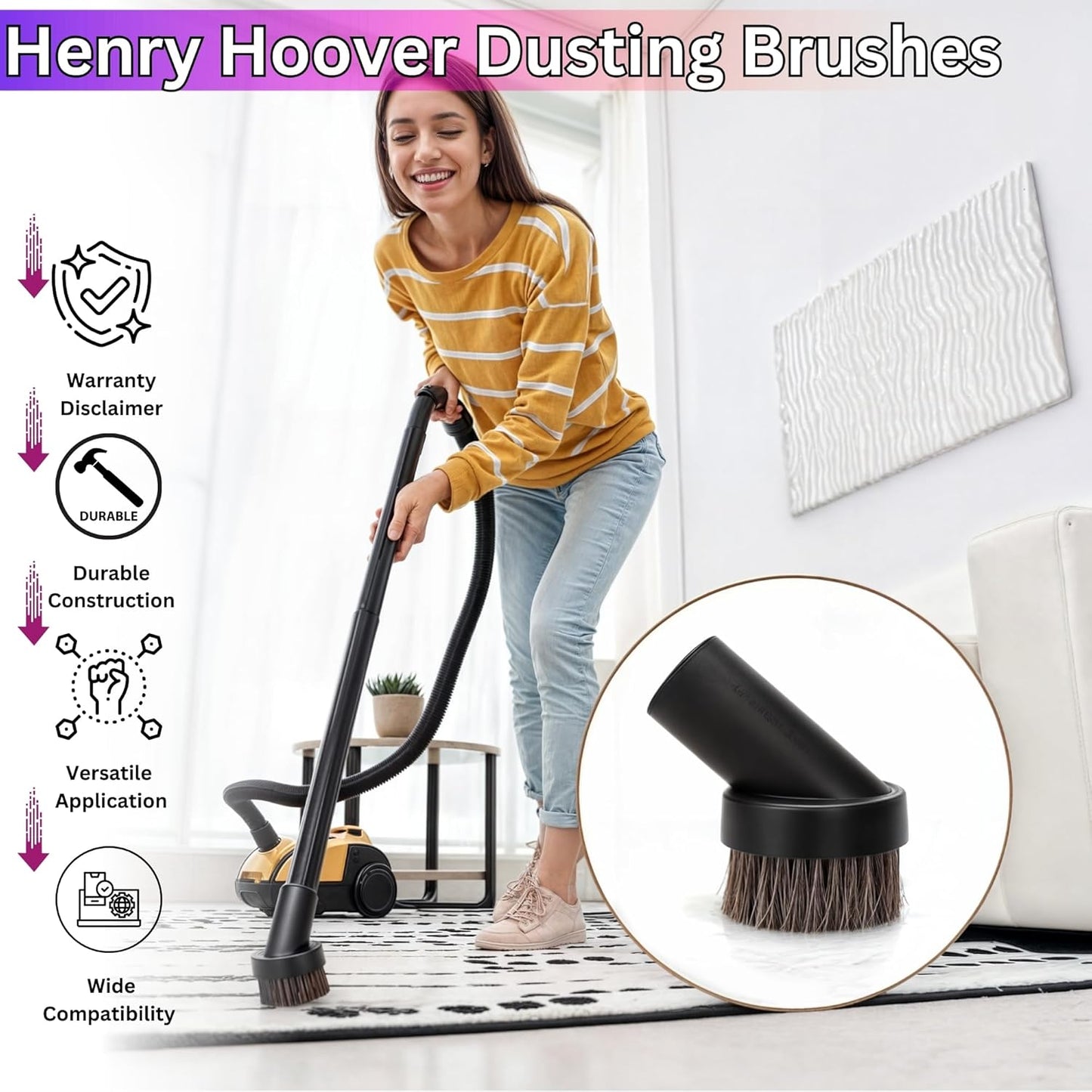 Replacement Brushes for Henry Hoover 2 Pcs of 32mm Universal Round Horse Hair Brushes for Henry Hetty Head Parts for Small Corner Cleaning Dusting Suction Nozzle Brushes