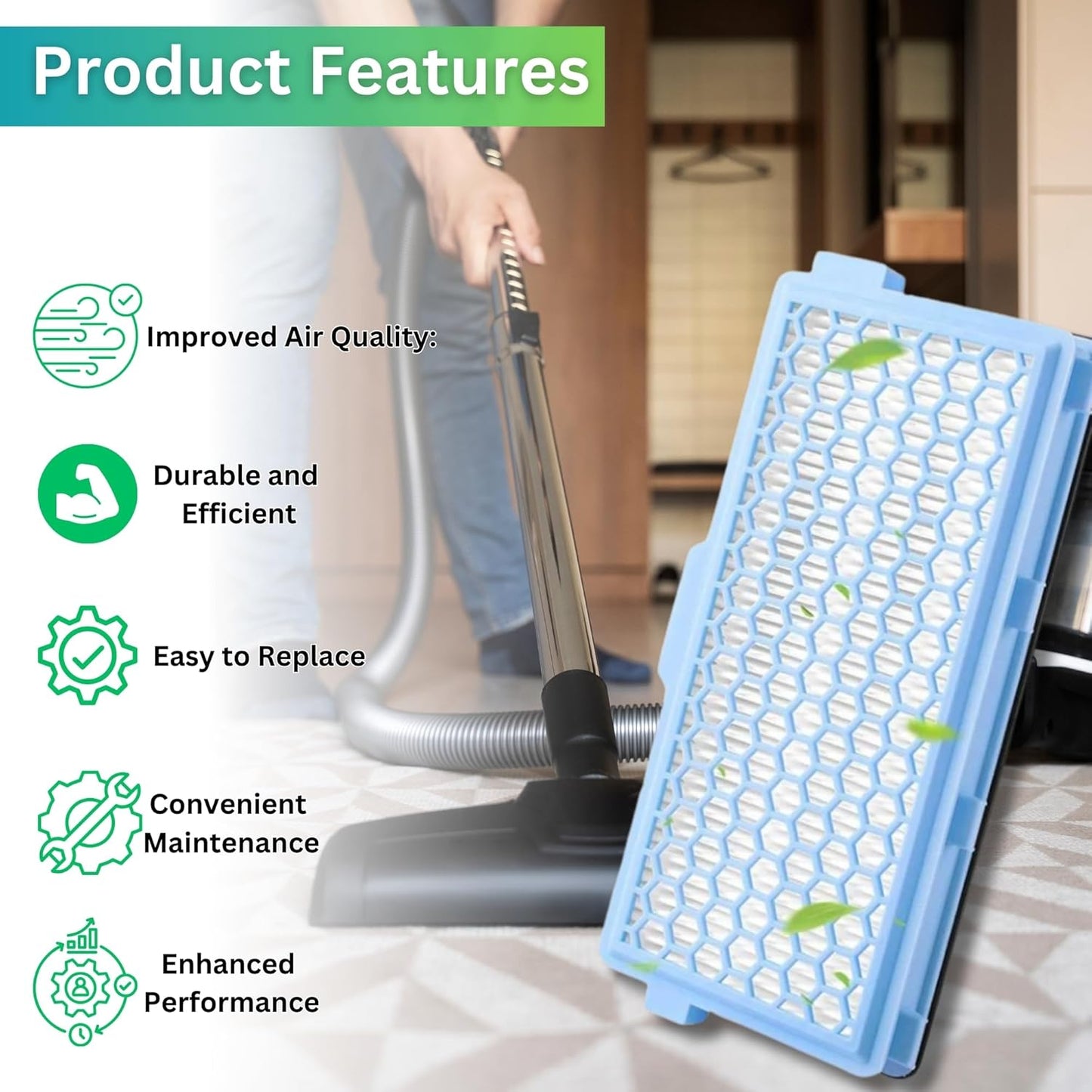 Replacement SF-HA 50 Hepa Airclean Filter Compatible with Miele S4000, S5000, S6000, S8000, Complete C2, C3, Compact C1, C2 Vacuum Cleaner.