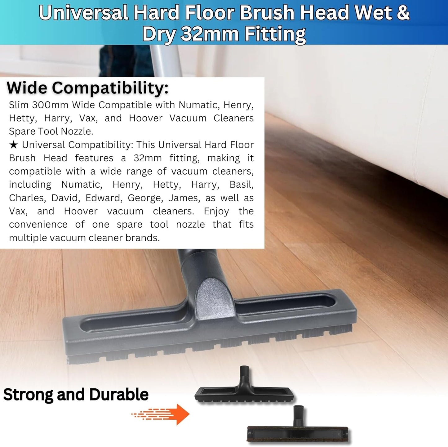 Replacement Henry Hoover Head Hard Floor Brush Head Part 32mm Fitting, 300mm Wide Compatible with Numatic Henry Hetty Harry Vax and Hoover Vacuum Cleaners Accessories Spare Tool Nozzle