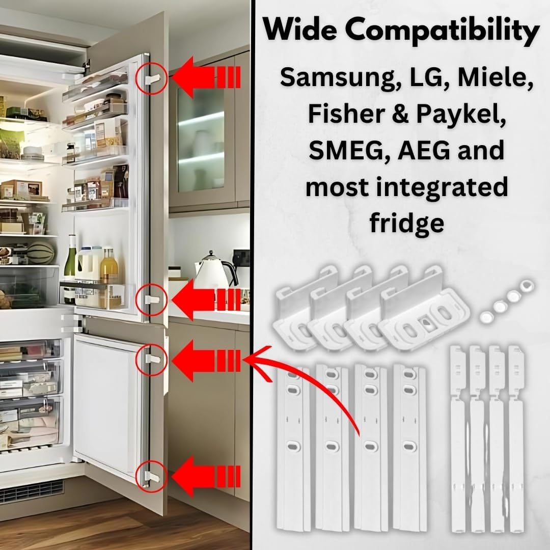 (Pack of 4) Universal Integrated Fridge Door Sliders Brackets Kit Installation Fixing Kit and Installation Sliding Mounting Bracket Fixing Kit Attaching to Fridge Doors
